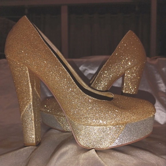 Naughty monkey gold glitter with some silver glitter chunky platforms 6 - Picture 8 of 12